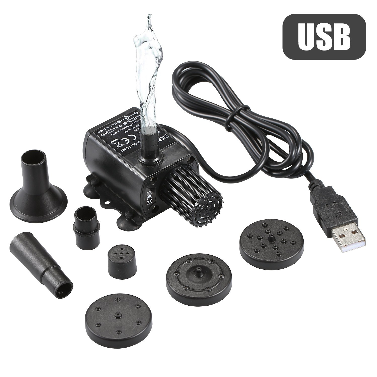 USB Brushless Water Pump with Nozzles Strainer Ultra-quiet Mini DC5V Micro Brushless Water Oil Pump Waterproof Submersible Fountain Pump Aquarium Pond Circulating 