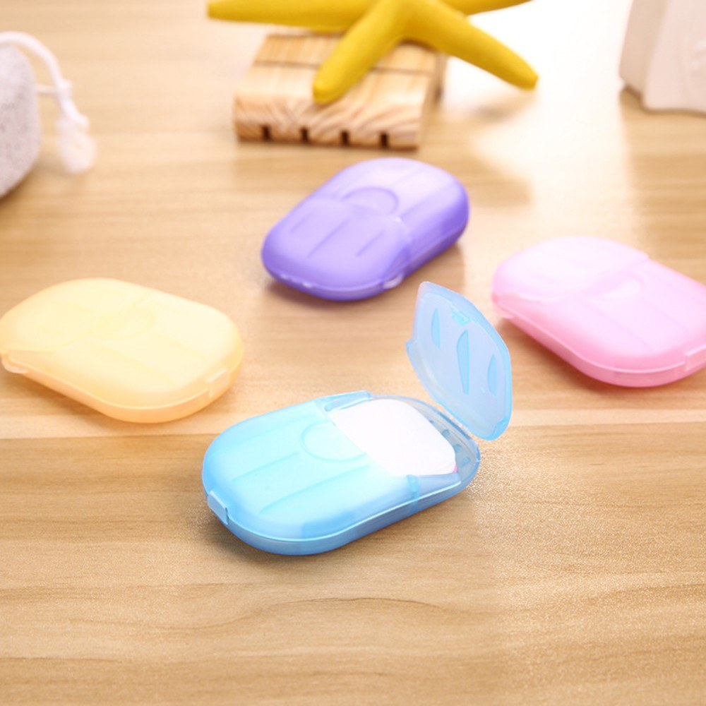 Travel Portable Disposable Soap Flakes with Storage Box Container 20Pcs Soap Papers Scented Foaming Mini Paper Soap Hand Washing Cleaning Supplies