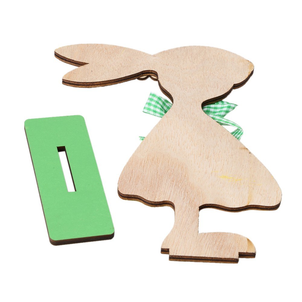 1PC Wooden Ornaments Rabbits Bunny Table Stand Tags With Easter Egg Ribbon DIY Wood Crafts for Home Decorations Easter Party Favors