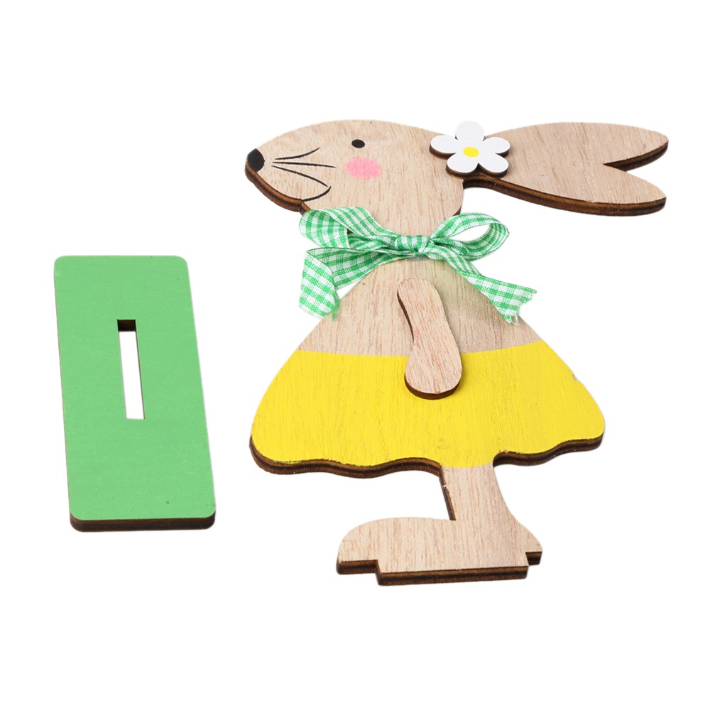 1PC Wooden Ornaments Rabbits Bunny Table Stand Tags With Easter Egg Ribbon DIY Wood Crafts for Home Decorations Easter Party Favors