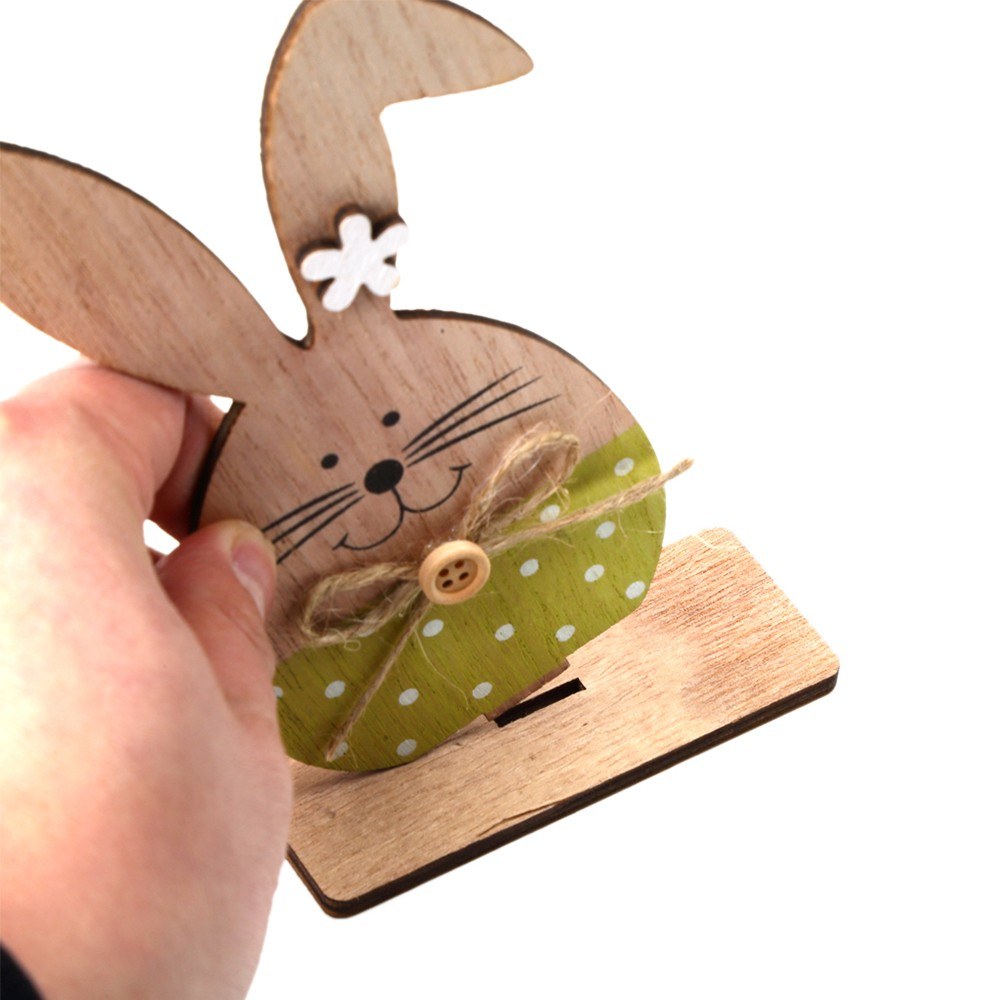 1PC Wooden Ornaments Rabbits Bunny Table Stand Tags With Easter Egg Ribbon DIY Wood Crafts for Home Decorations Easter Party Favors