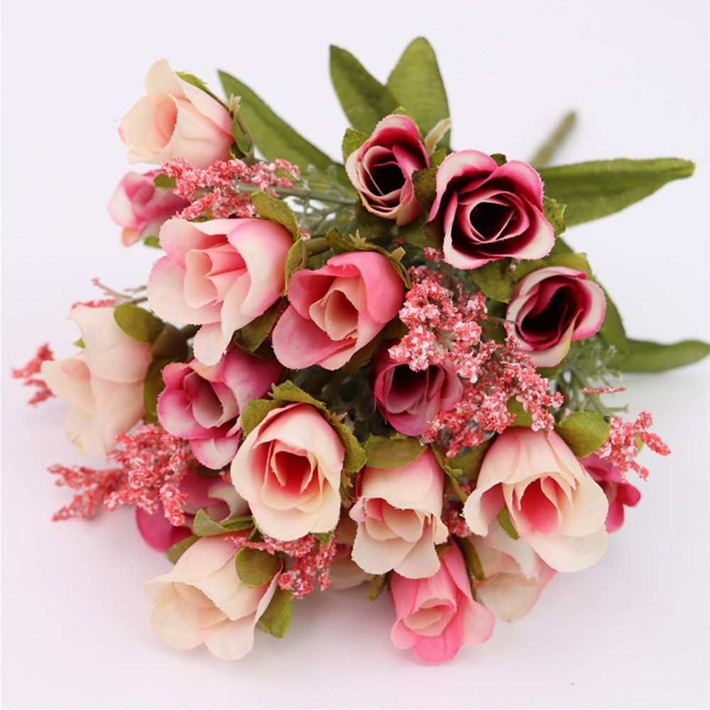 20 Heads 1Pc Artificial Rose Flower Bouquet Home Decor Wedding Mini Rose Silk Flower Romantic Wedding Party Supplies