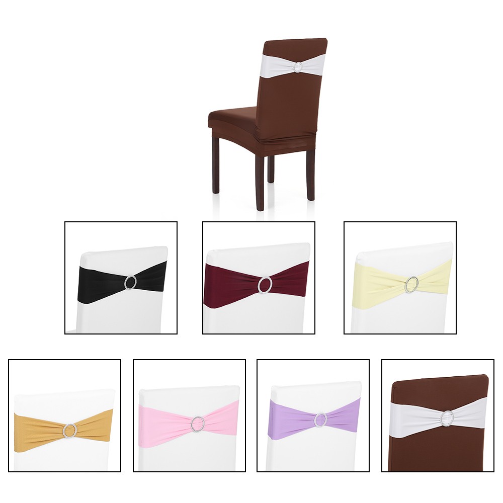 10PCS Wedding Decorations Elastic Spandex Chair Cover Sashes Bows Elastic Chair Bands With Buckle Slider Sashes Bows 7 Colors