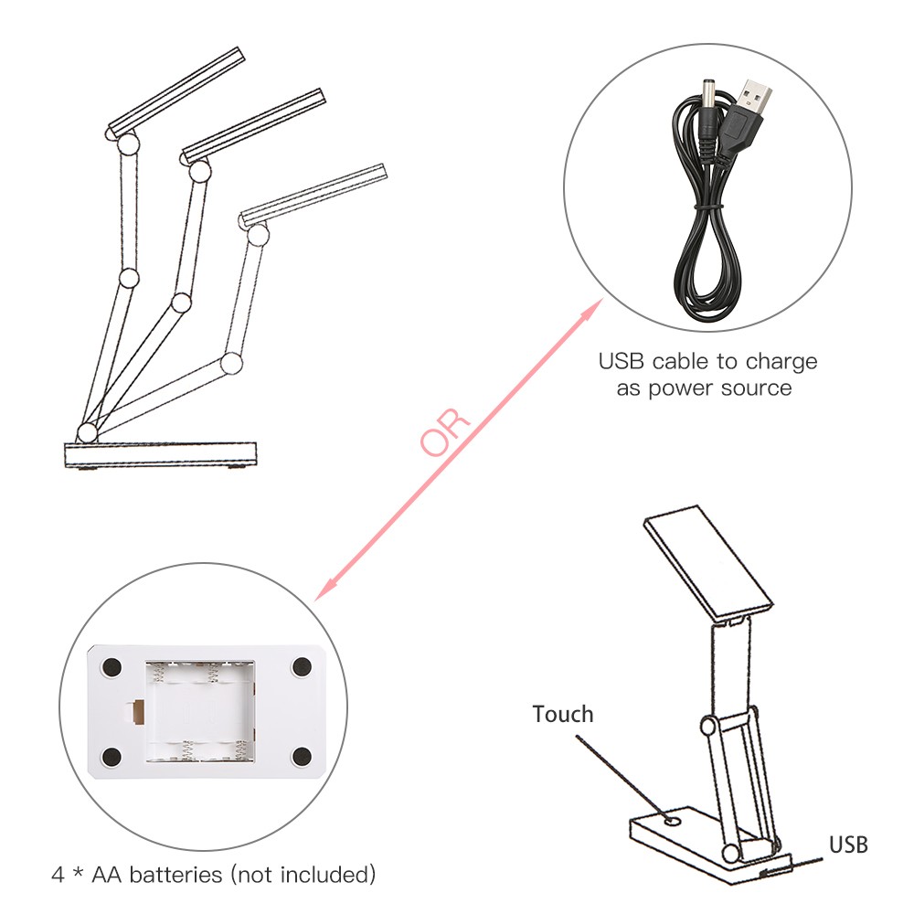 Portable Folding 24 LED Table Lamp Desk Light Sensitive Touch Control 3 Levels