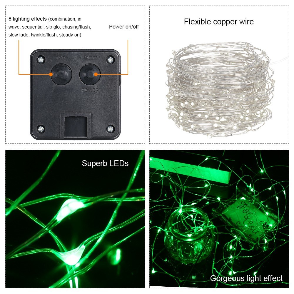 200 LEDs Solar Powered Energy Copper Wire Fairy String Light Lawn Lamp with 8 Different Lighting Modes