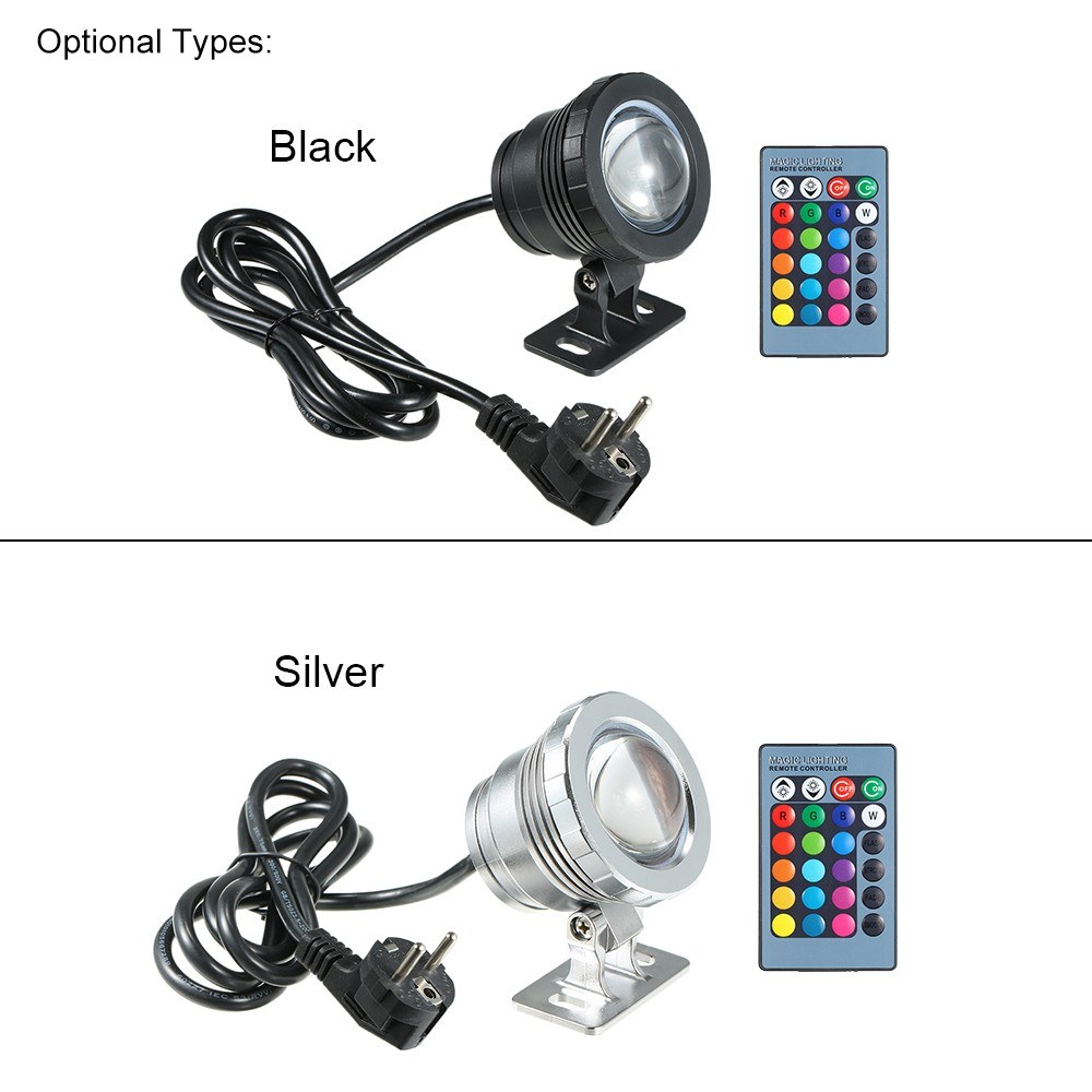 10W RGB LED Underwater Light Submersible Lamp with Remote Control 16 Colors Changing Flash/ Strobe/ Fade/ Smooth 4 Lighting Effects IP68 Water Proof Design