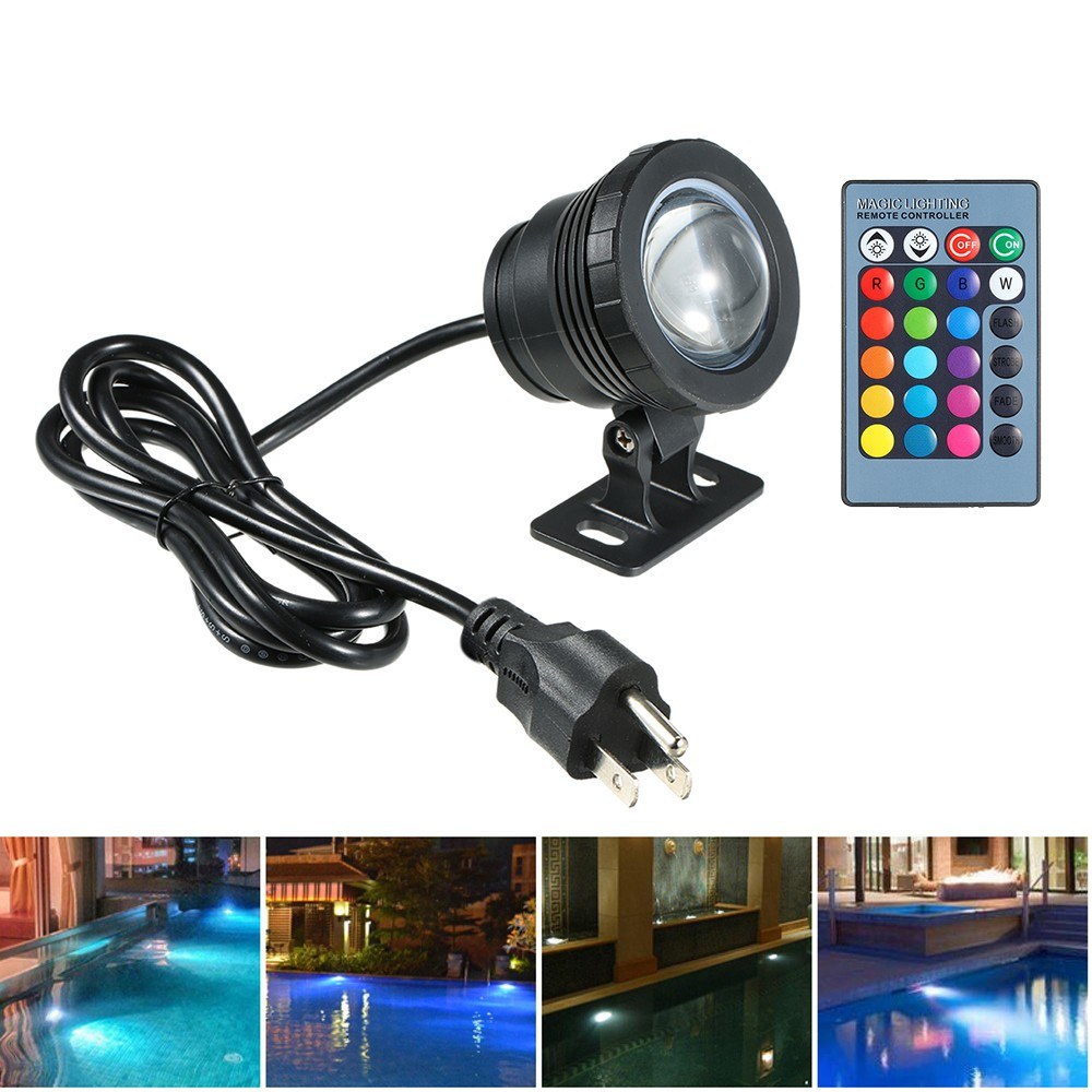 10W RGB LED Underwater Light Submersible Lamp with Remote Control 16 Colors Changing Flash/ Strobe/ Fade/ Smooth 4 Lighting Effects IP68 Water Proof Design