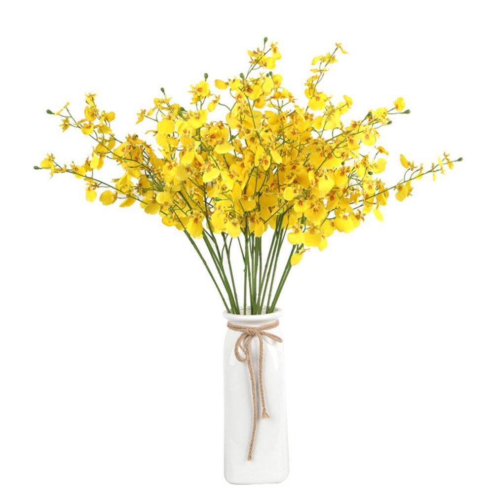 Yellow artificial fake flower plant potted Zen home decoration decoration plastic bouquet single peacock dancing orchid BL28360 yellow small branch