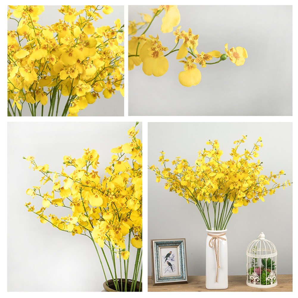 Yellow artificial fake flower plant potted Zen home decoration decoration plastic bouquet single peacock dancing orchid BL28360 yellow small branch