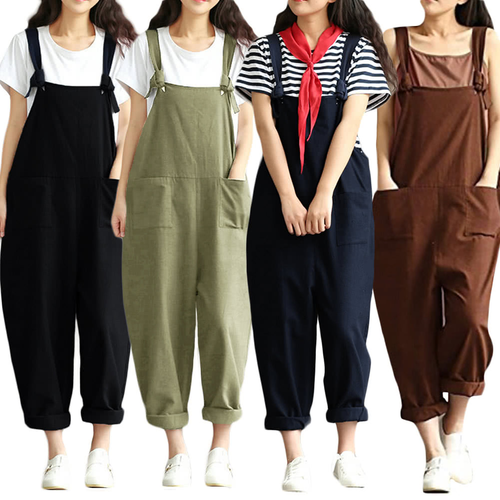 New Women Loose Jumpsuit Overalls Solid Sleeveless