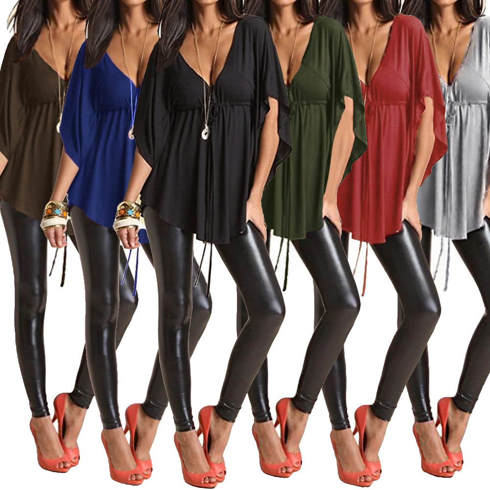 New Fashion Women Blouse Sexy V Neck Batwing