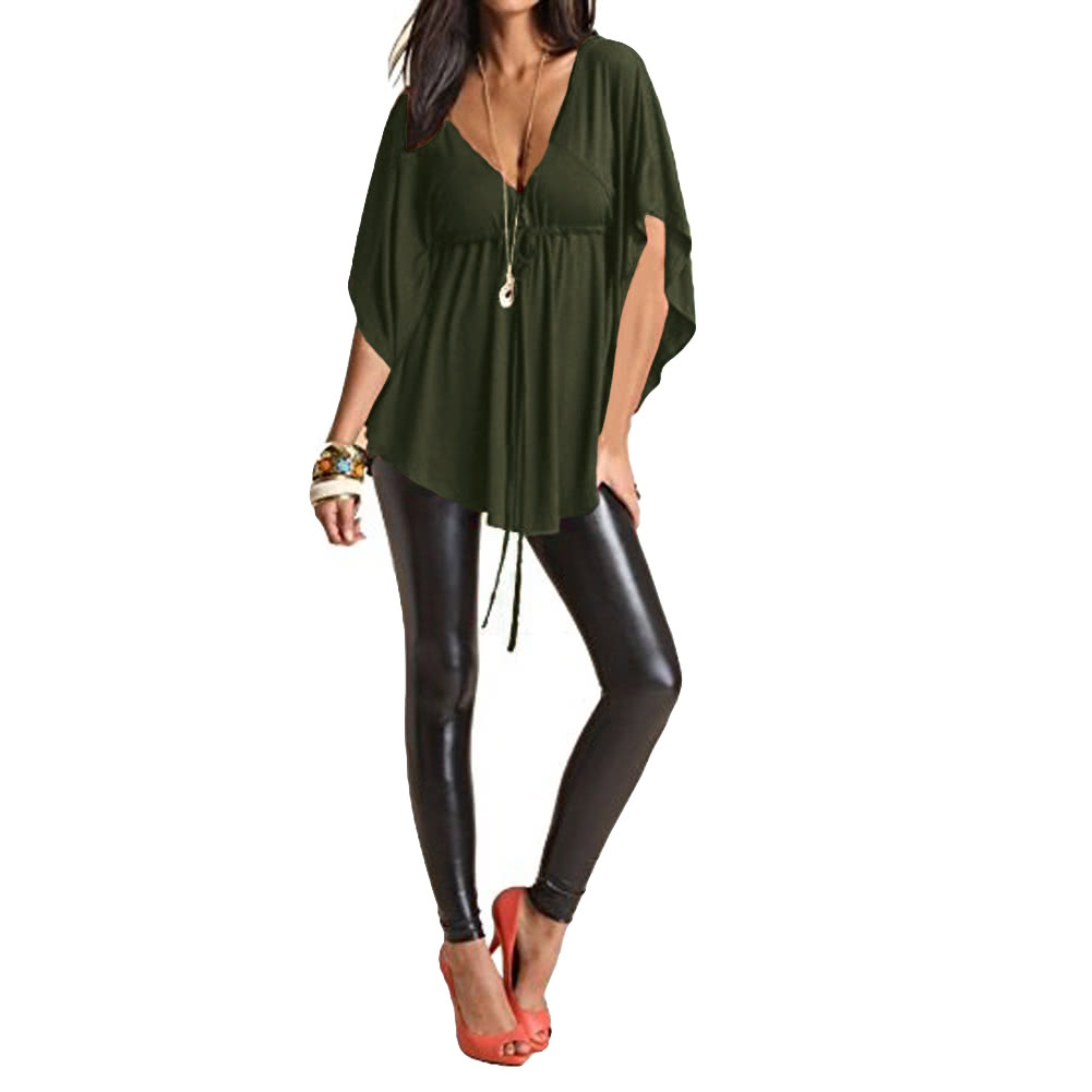 New Fashion Women Blouse Sexy V Neck Batwing