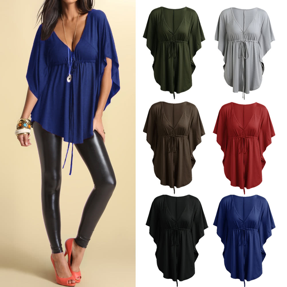 New Fashion Women Blouse Sexy V Neck Batwing