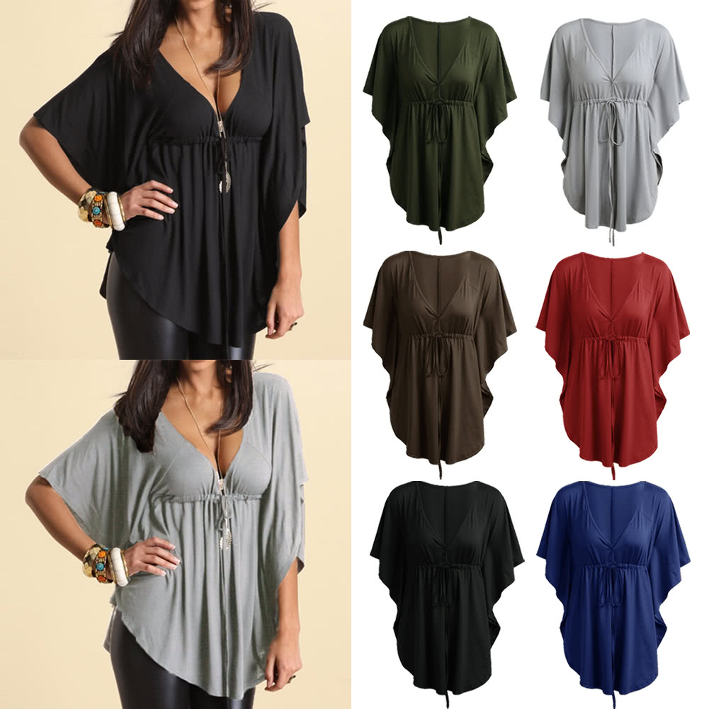 New Fashion Women Blouse Sexy V Neck Batwing