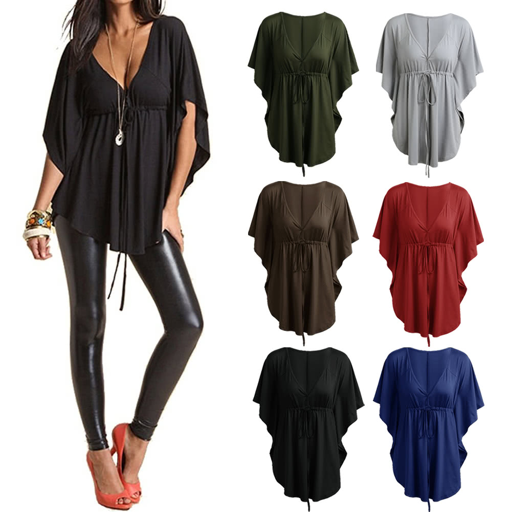 New Fashion Women Blouse Sexy V Neck Batwing