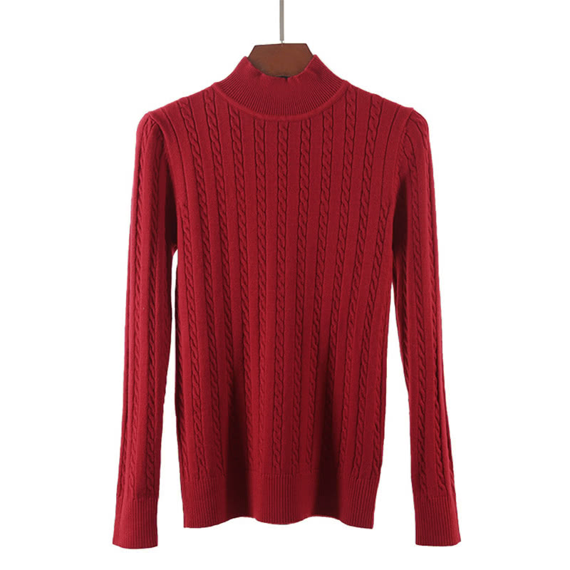 Women Knitted Sweater Solid Color Cable Twist