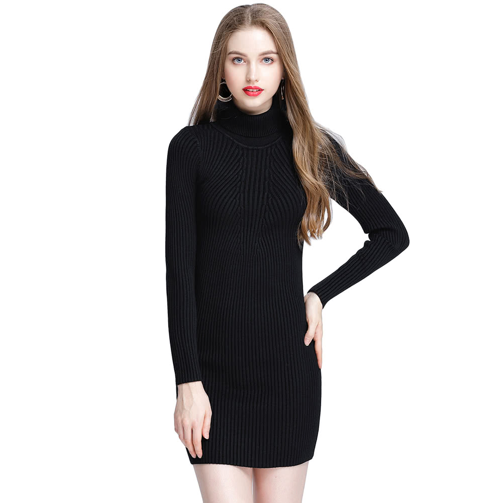 Women Autumn Winter Sweater Dress Slim Turtleneck