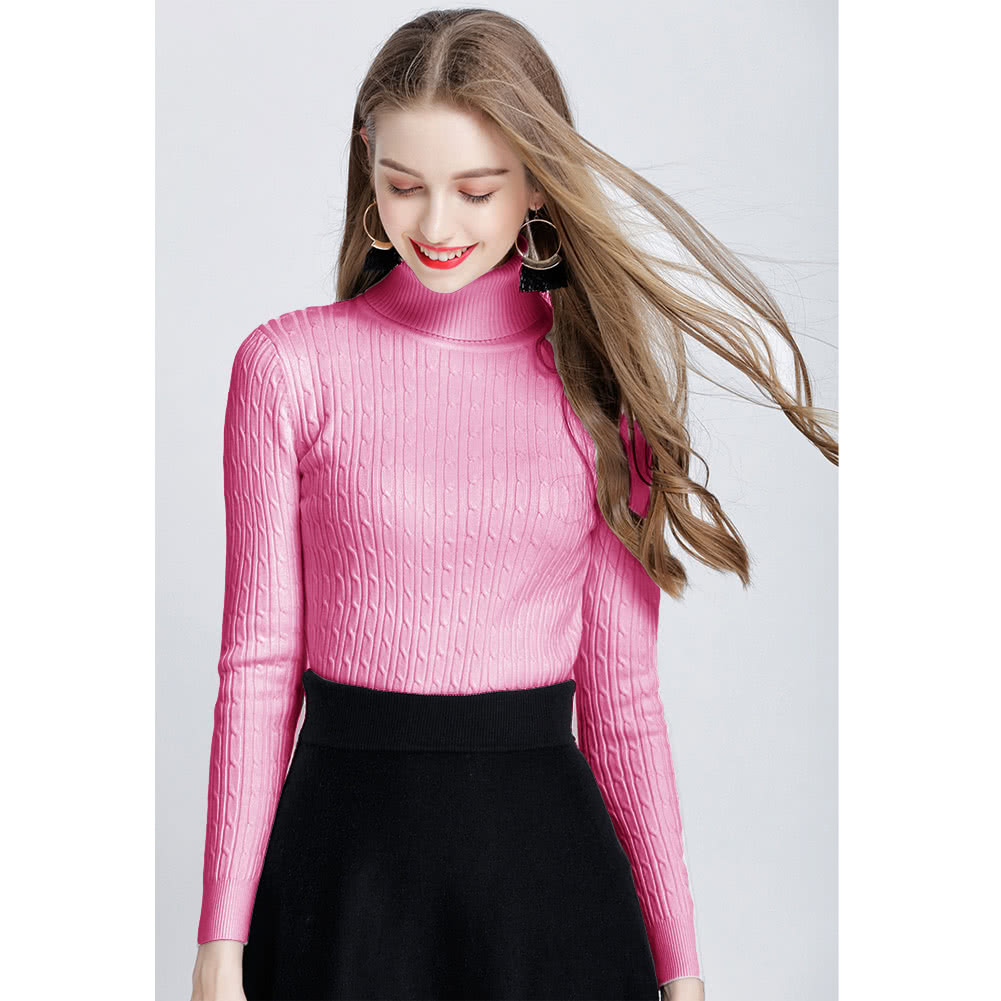 New Women Twist Knitted Sweater Solid Turtleneck