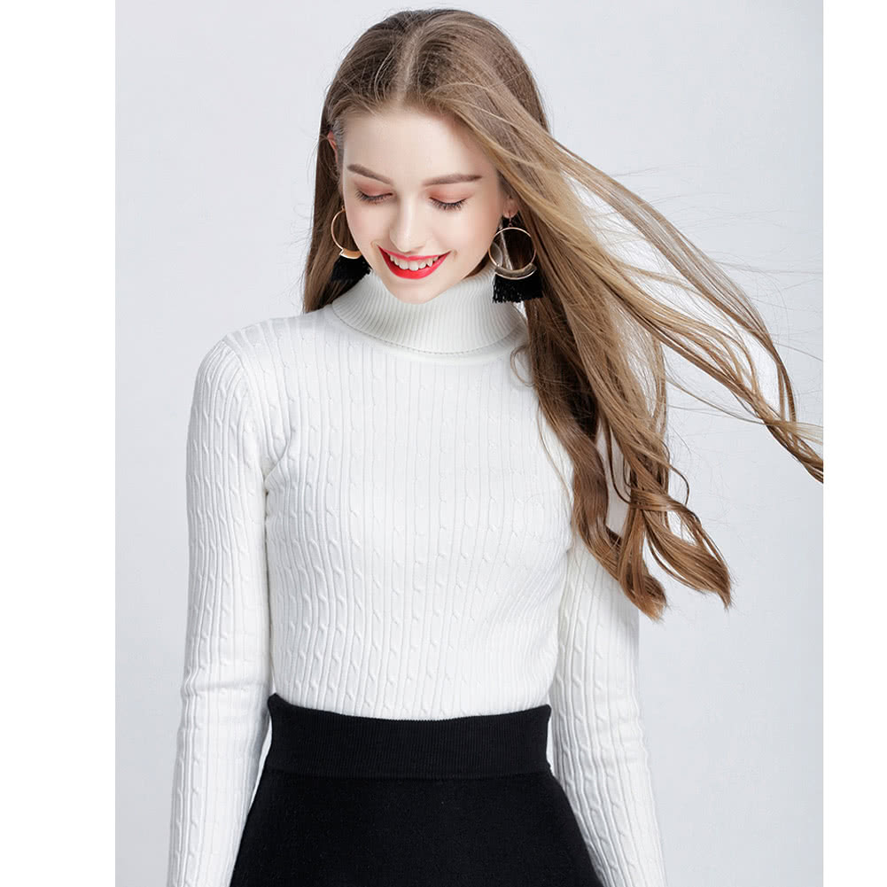 New Women Twist Knitted Sweater Solid Turtleneck