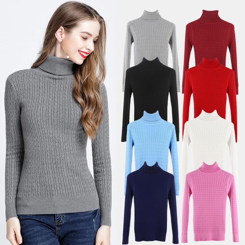 New Women Twist Knitted Sweater Solid Turtleneck