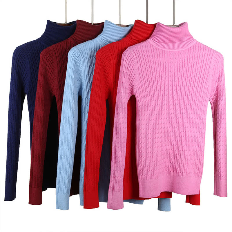 New Women Twist Knitted Sweater Solid Turtleneck