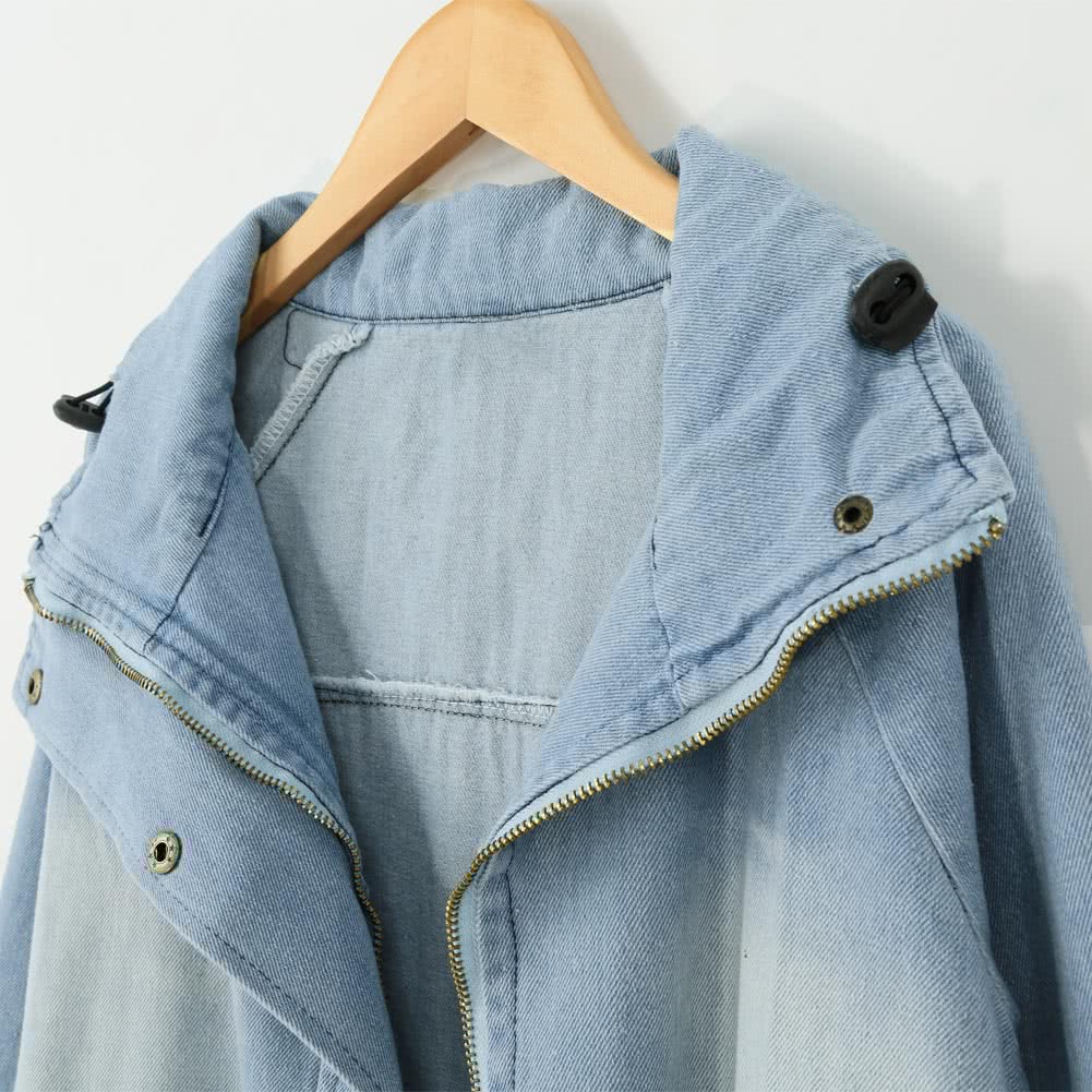 Fashion Women Two Piece Set Denim Jacket Hooded