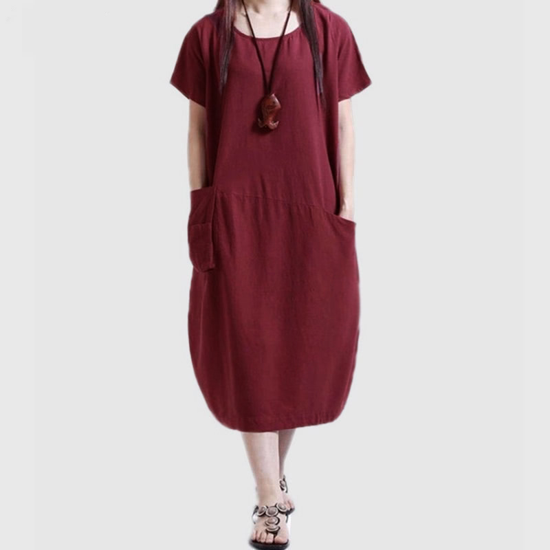 Fashion Women Casual Loose Dress Solid Color Short