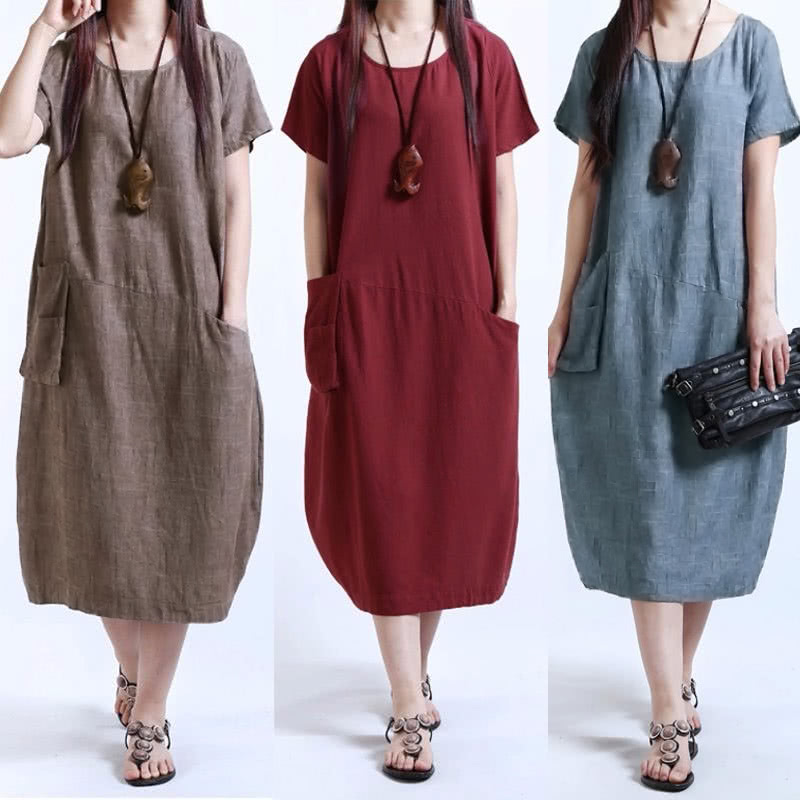 Fashion Women Casual Loose Dress Solid Color Short