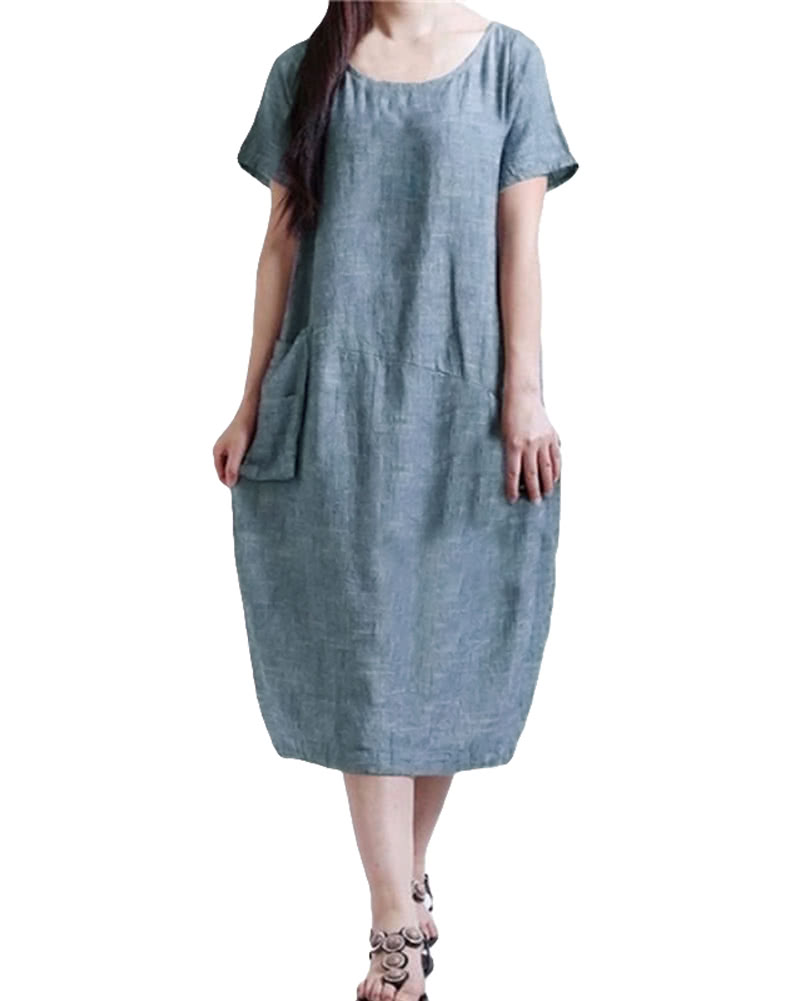 Fashion Women Casual Loose Dress Solid Color Short