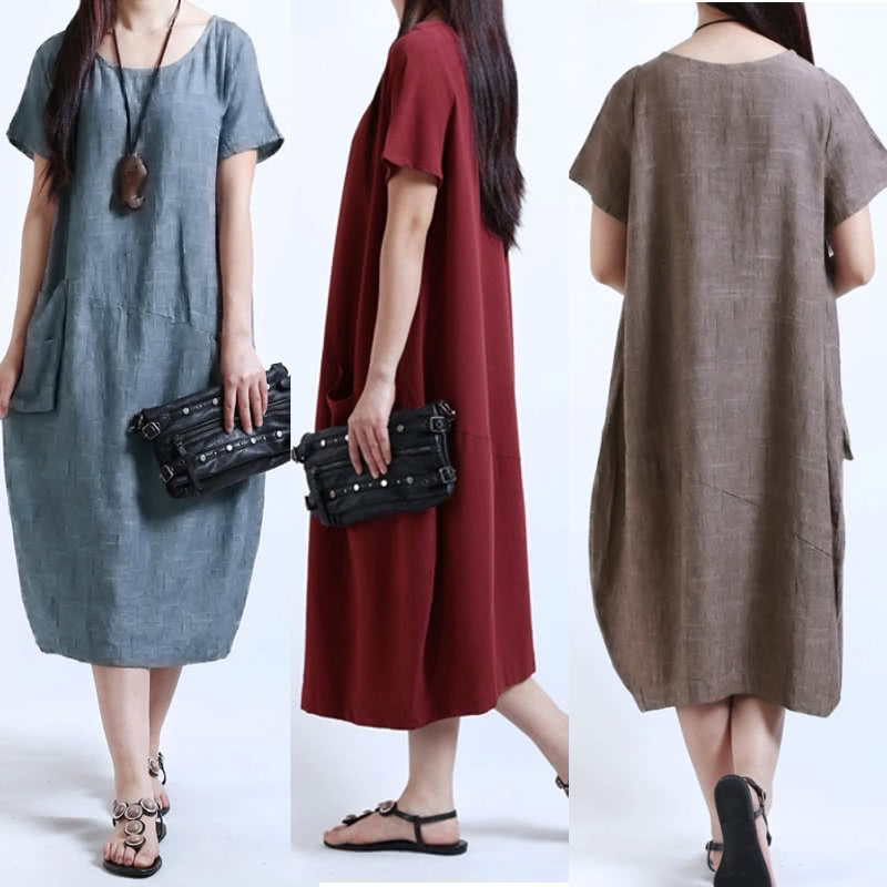 Fashion Women Casual Loose Dress Solid Color Short