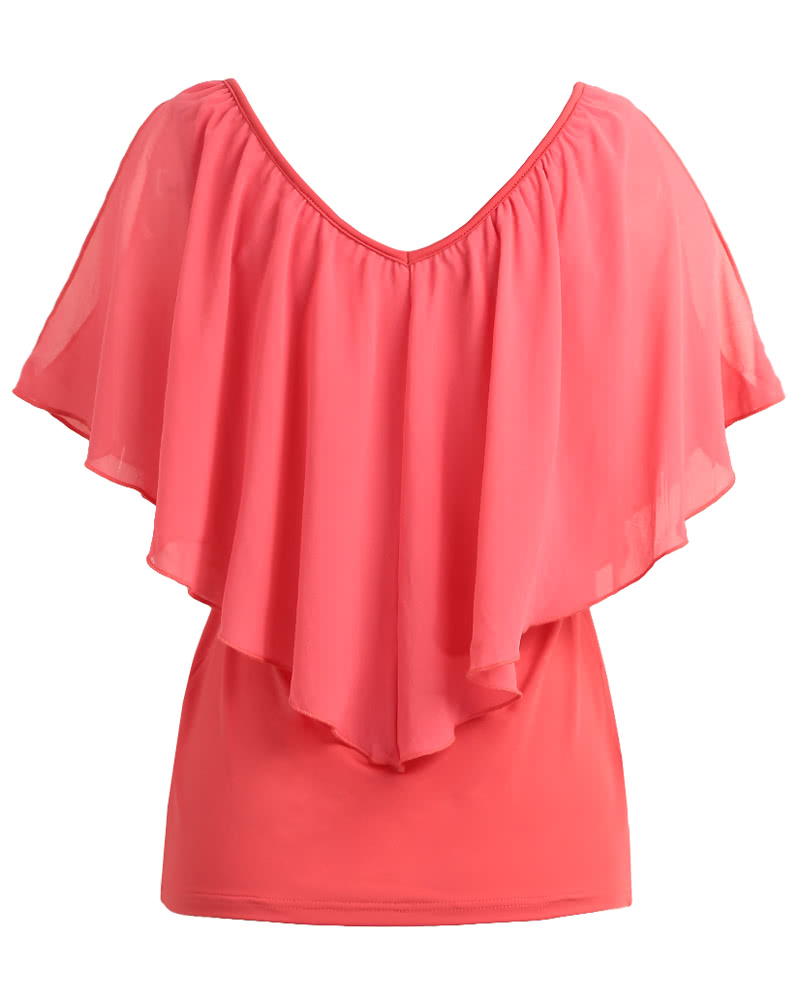 Sexy Women Blouse V Neck Cold Shoulder Ruffles