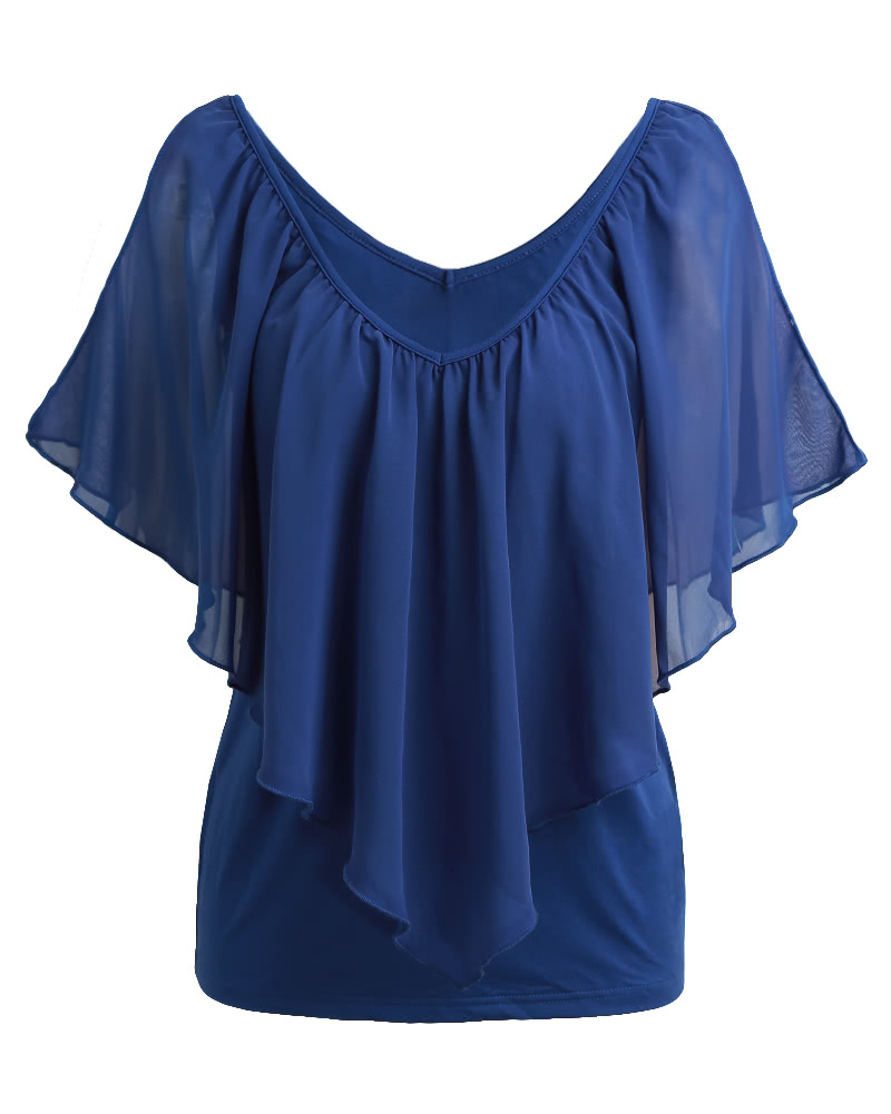 Sexy Women Blouse V Neck Cold Shoulder Ruffles