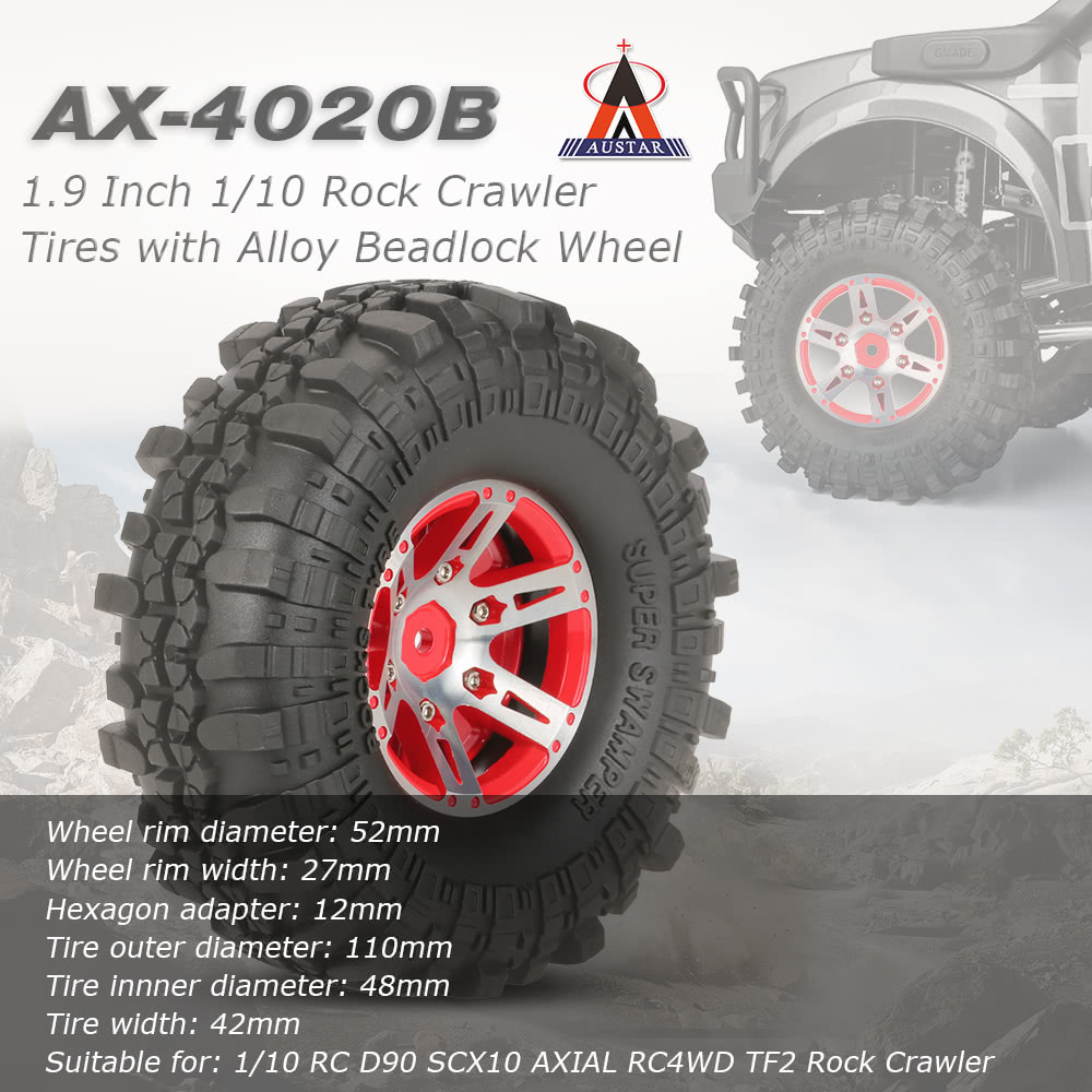 4Pcs AUSTAR AX-4020A 1.9 Inch 110mm 1/10 Rock