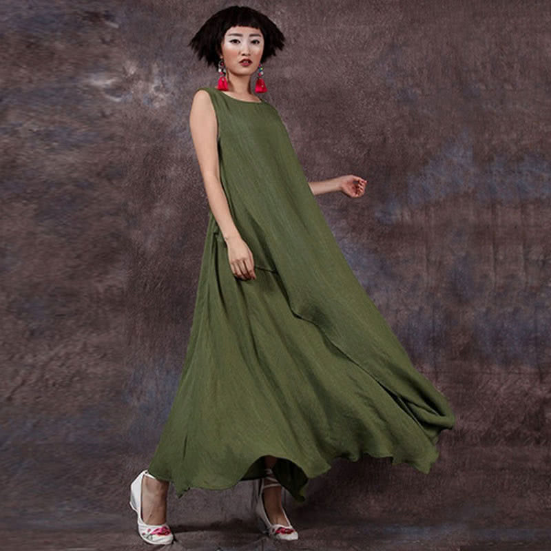 Women Summer Dress Sleeveless O Neck Long Maxi