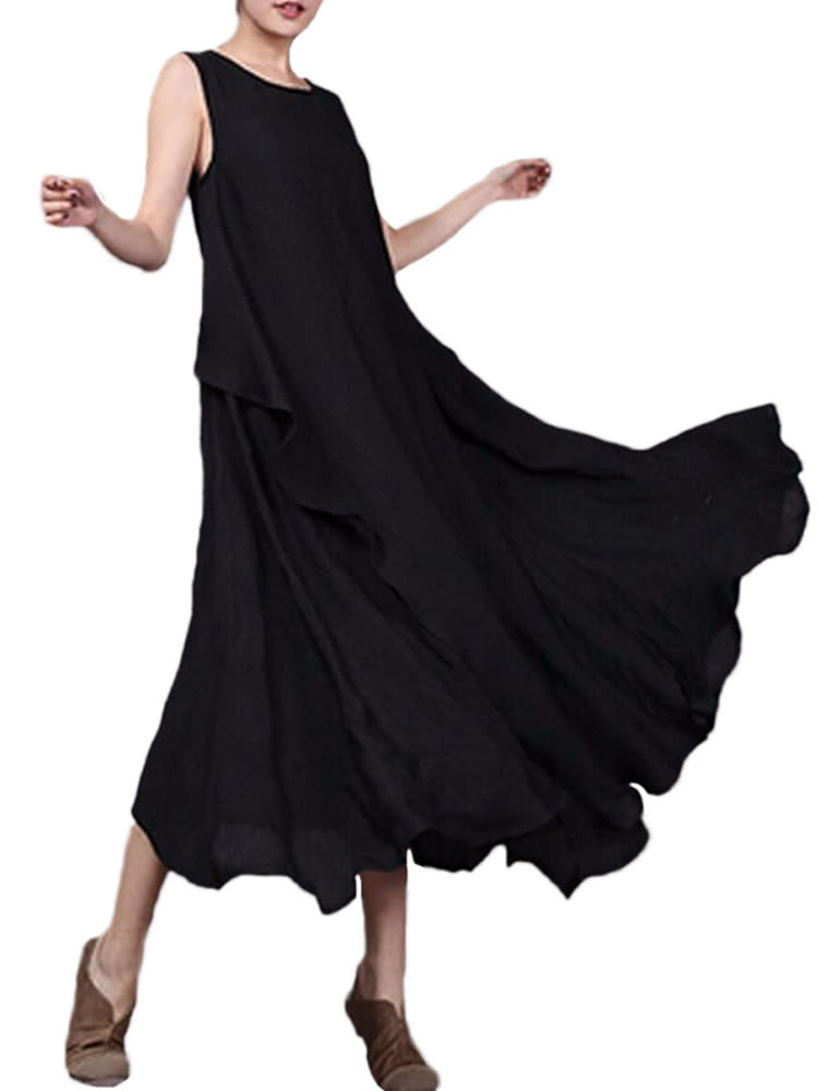 Women Summer Dress Sleeveless O Neck Long Maxi