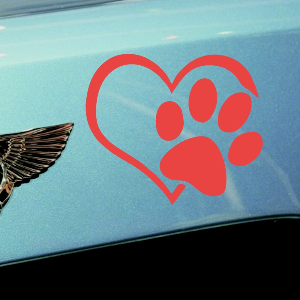 11*9.3CM Dog Heart Shape Pattern Paws Car Sticker