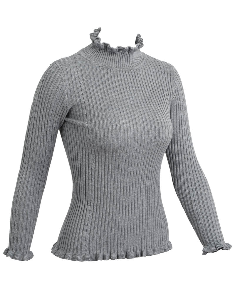 Women Ribbed Knitted Pullover Sweaters Turtle Neck