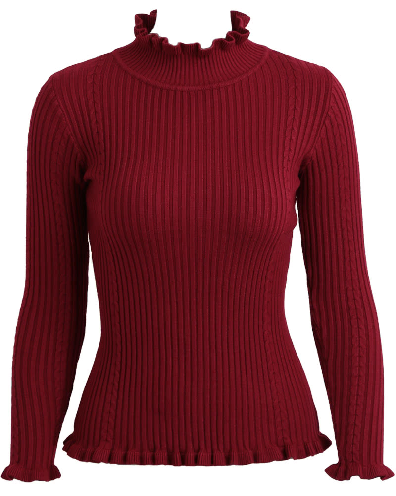 Women Ribbed Knitted Pullover Sweaters Turtle Neck