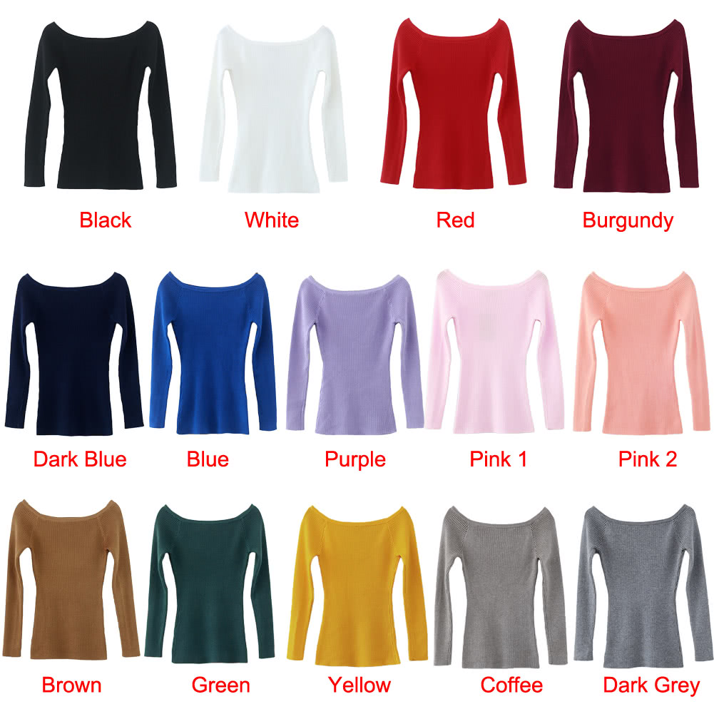 Autumn Winter Basic Women Sweater Slash Neck Solid