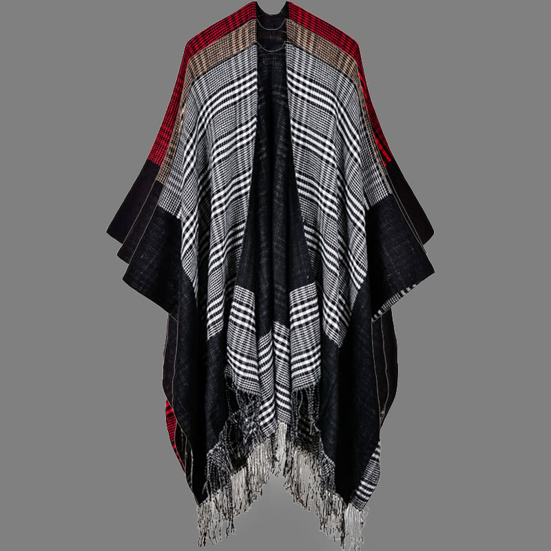 Vintage Women Knitted Shawl Poncho Faux Cashmere