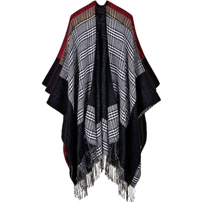 Vintage Women Knitted Shawl Poncho Faux Cashmere