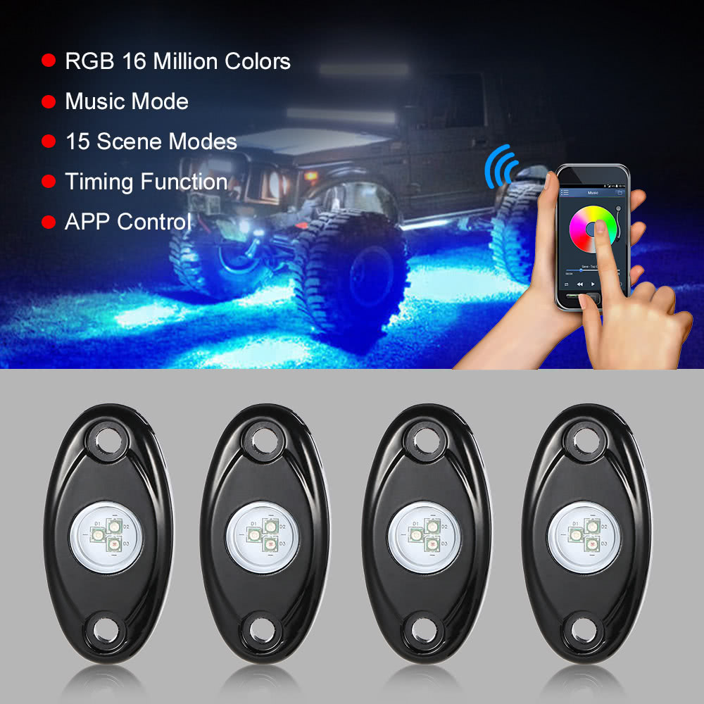 4pcs 12V RGB LED Rock Lights for  Off Road SUV