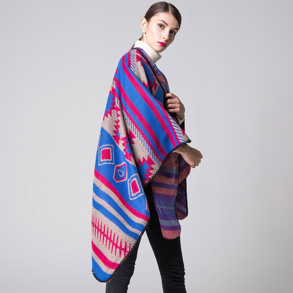 Women Poncho Scarf Cardigan Sweater Geometrical