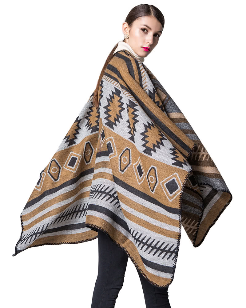 Women Poncho Scarf Cardigan Sweater Geometrical