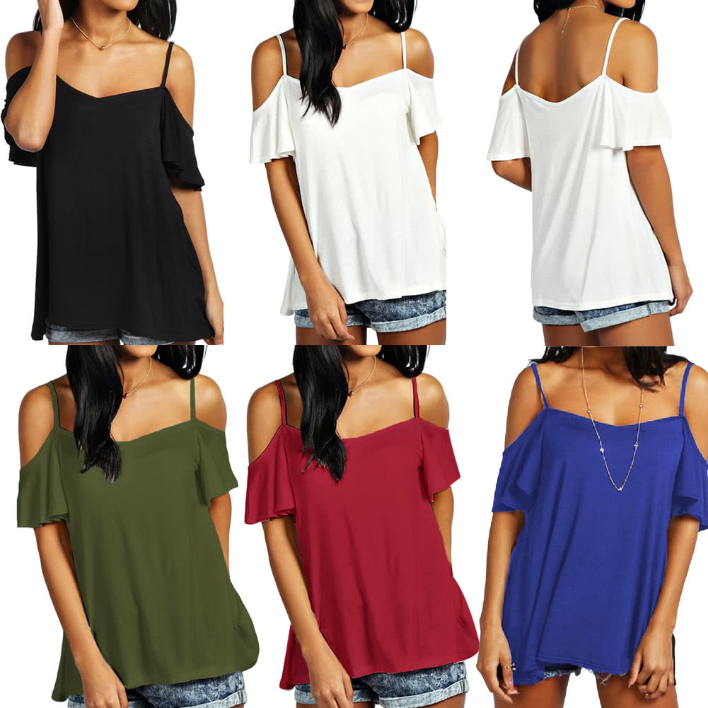 Women Summer Basic T-shirt Off Shoulder Short