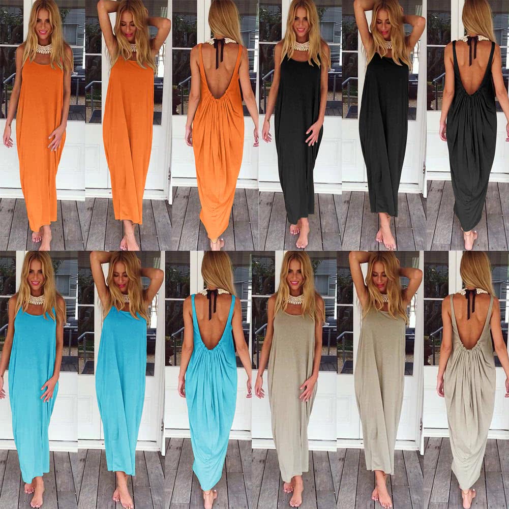 Boho Women Dress Plunge Backless Round Neck