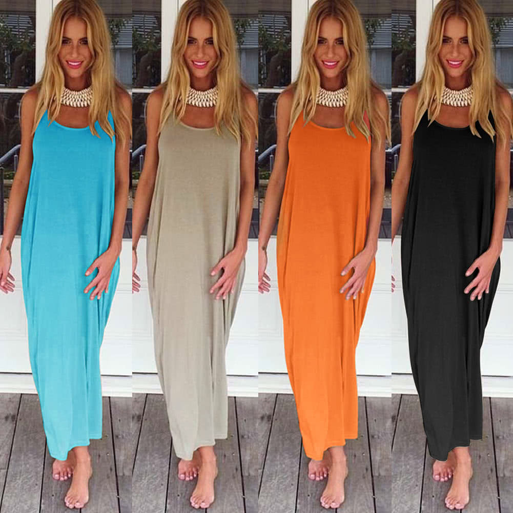 Boho Women Dress Plunge Backless Round Neck