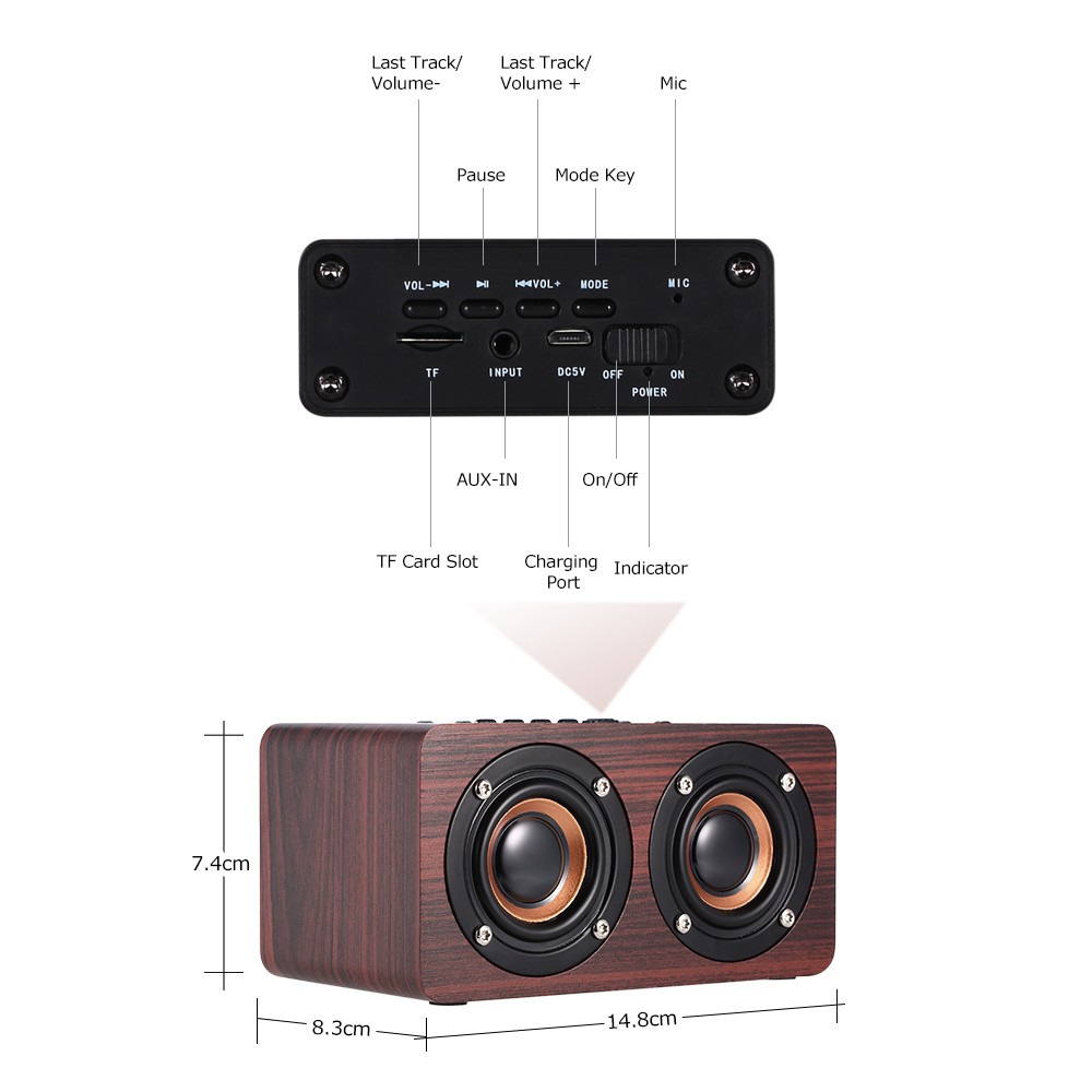 W5 Red Wood Grain Speaker Bluetooth 4.2  Dark