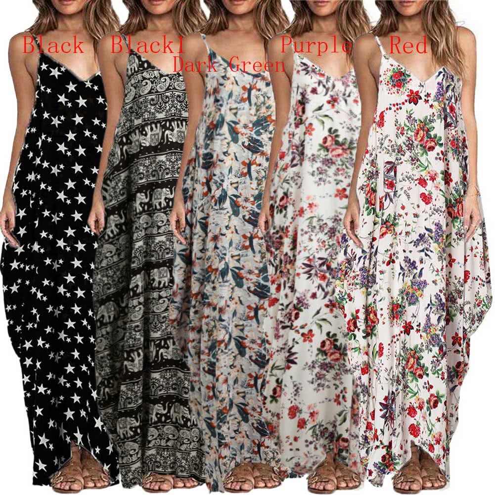 Sexy Women Boho Floral Print Dress Spaghetti Strap