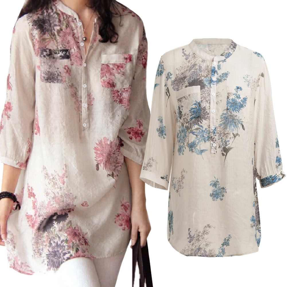 Spring Summer Women Vintage Floral Printed Blouse